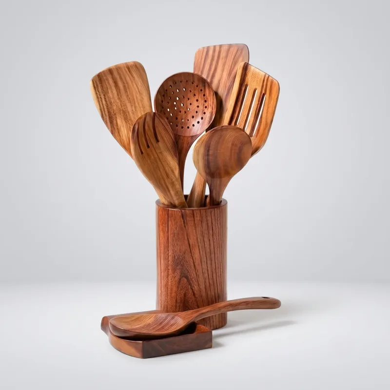 9-Pcs Teak Wood Utensil Set