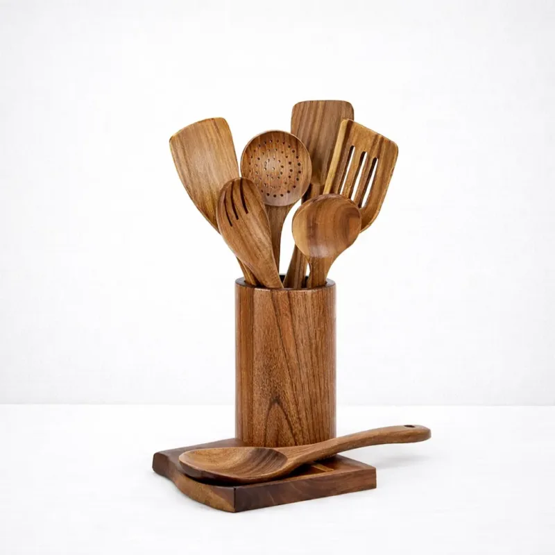 9-Pcs Teak Wood Utensil Set