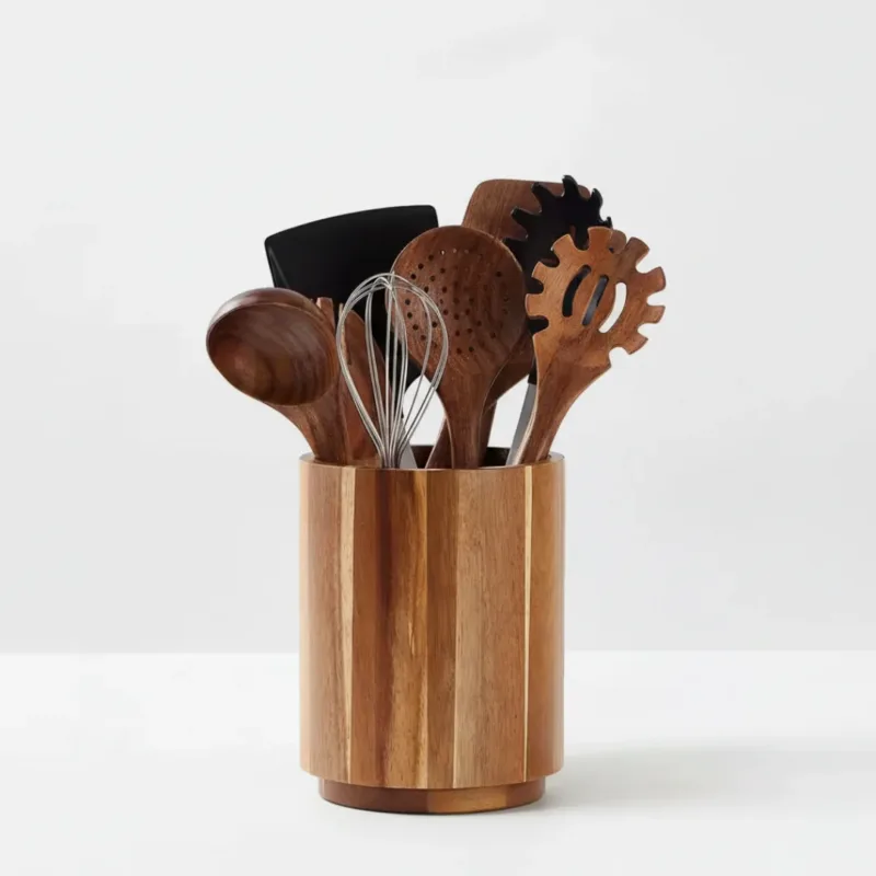 360° Rotating Wooden Utensil Storage